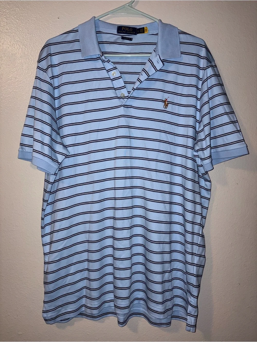 Ralph Lauren Light Blue Polo with Navy Stripes